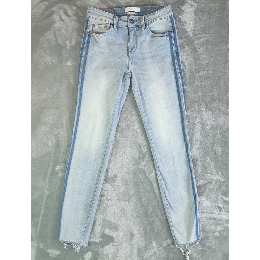 PISTOLA Arielle Skinny Ankle Jeans 26 Malibu Side Stripe Raw Hem Stretch P6730MT